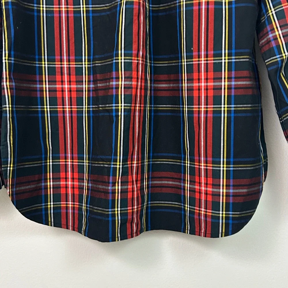 NWT J.Crew Classic Fit Ruffle Popover Black Stewart‎ Tartan Plaid Womens Small